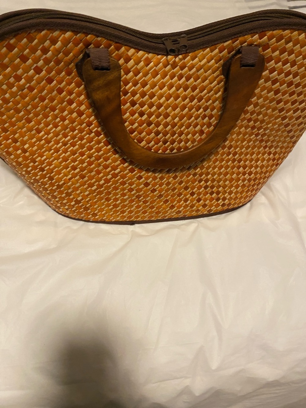 Woven Two-Tone Tan & Brown Tote Bag